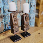 Indian Wooden Hand Carved Candle Holder Stand (Set of 2) 117